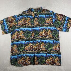 Reyn Spooner Dietrich Varez Button Up Shirt Men's 2XL Blue Hawaiian Tribal Music